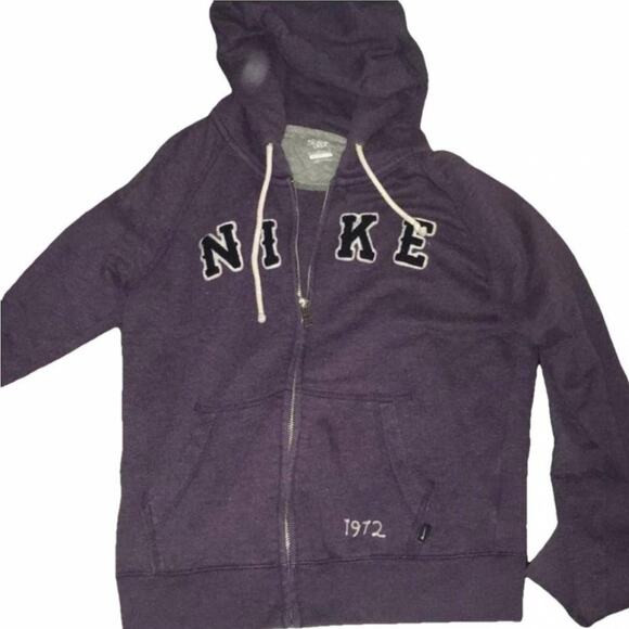 NIKE Purple White Black Logo Drawstring Zip Up Hoodie Sweatshirt Sweater S Gym - Picture 5 of 5